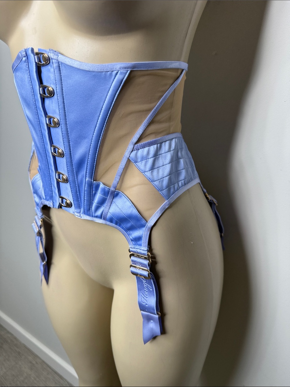 Honey Birdette Lavender Blue Satin Corset Garter Belt - Picture 4 of 10